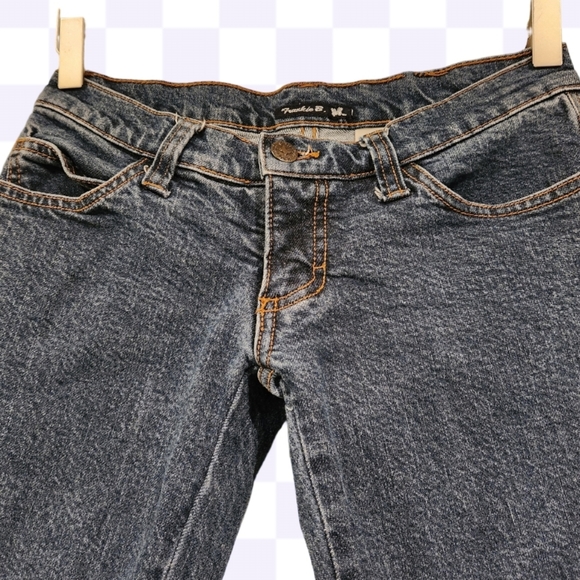 FRANKIE B 1990S VINTAGE DARK DENIM WIDE LEG LOW WAISTED HIP HUGER JEANS.SIZE XS/ - Picture 4 of 13